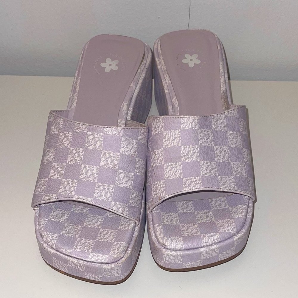 Purple checkered floral Wedge platform sandals
